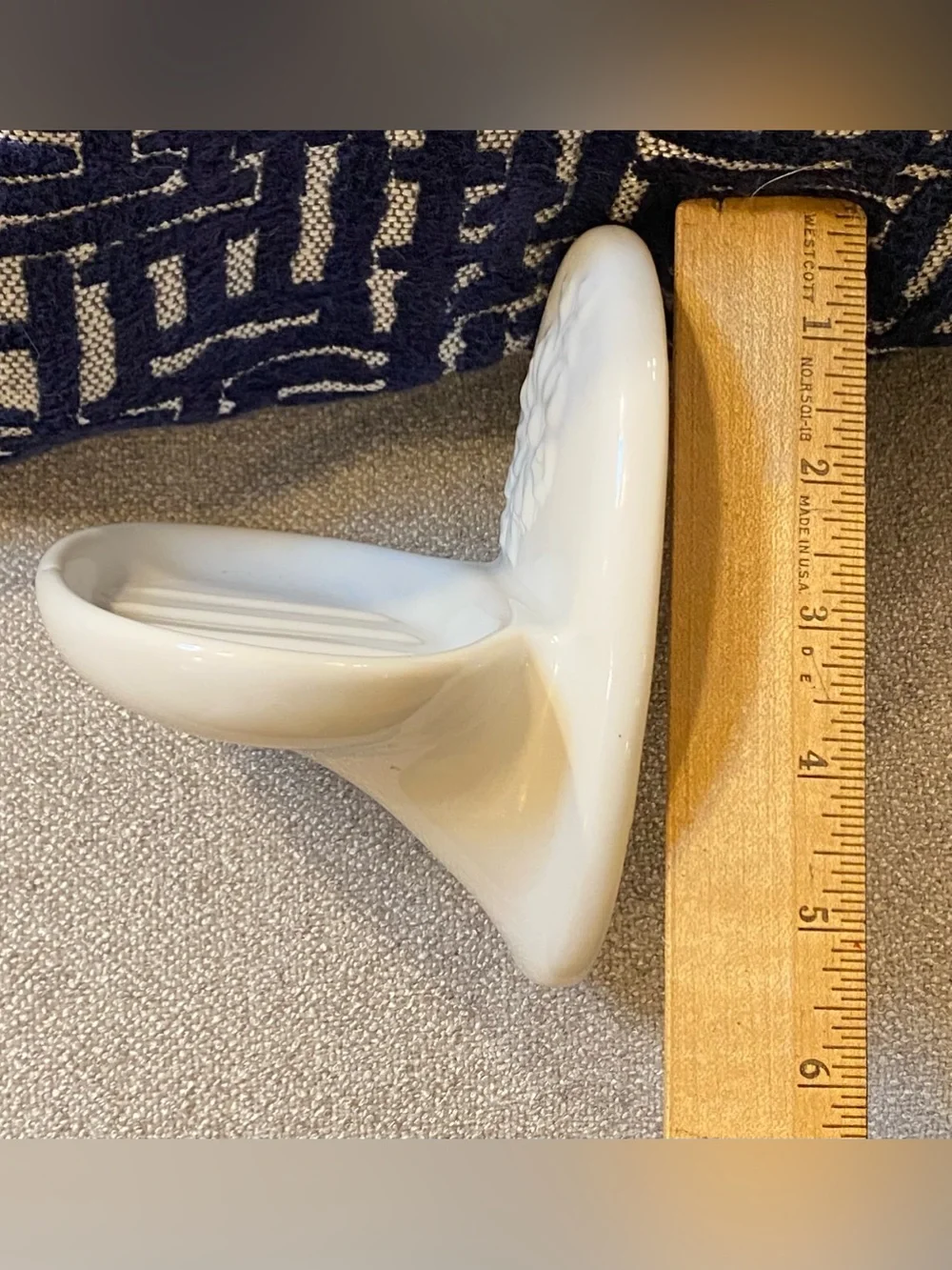 VTG Soap Dish White Porcelain w Relief Flower Oval Wall Mount Cottagecore